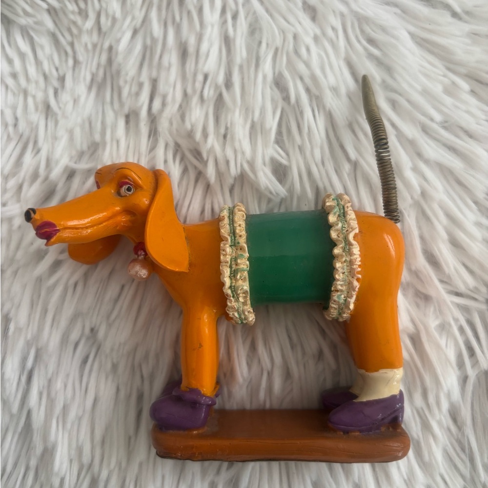 Vintage Dachshund Orange and Green Dog Figurine
